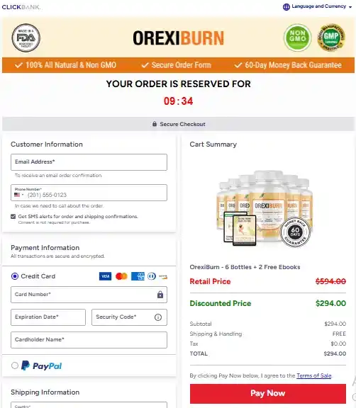 OrexiBurn Order Page